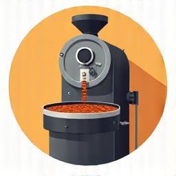 Icon of a coffee roasting machine, representing in-house roasting.