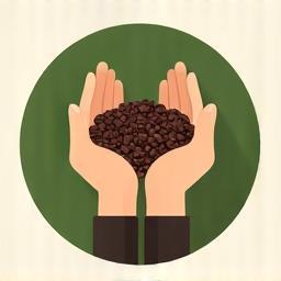 Icon of hands holding coffee beans, symbolizing ethical sourcing.